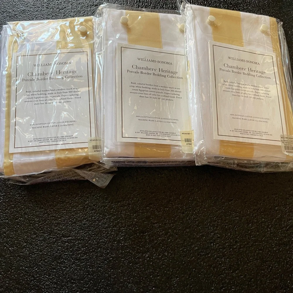 Set of 3 Williams-Sonoma King Shams – Chambers Heritage Percale Border Gold Trim